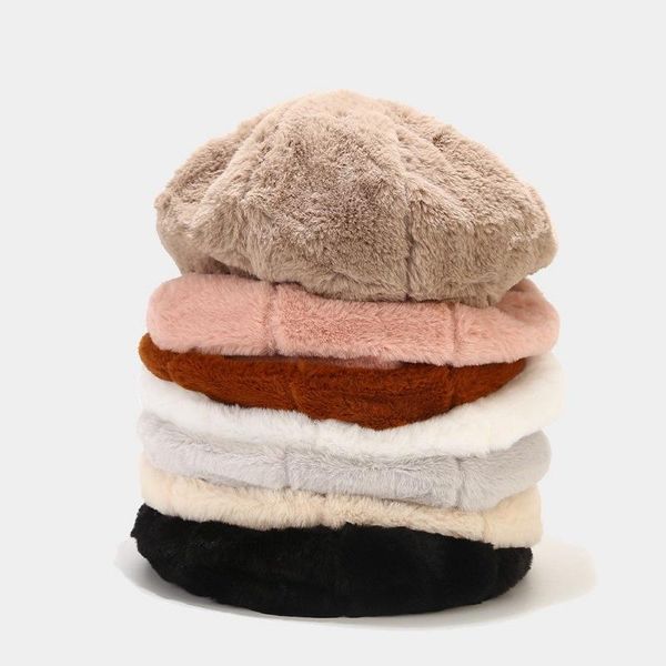 

beanies autumn winter plush thick warm beret for ladies european american simple painter hats elegant temperament parties