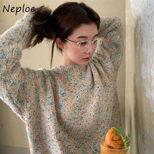 

o-neck multicolor warm knitted sweater women chic autumn loose casual pullover soft simple all-match femme 1f700 210422, White;black