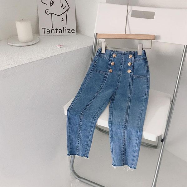

jeans keelorn kids 2021 fashion korean bottom for baby girls solid blue casual trousers stretch slim fit pants