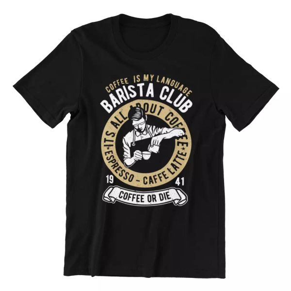 

coffee is my language, barista club - men's black cotton t-shirt, White;black