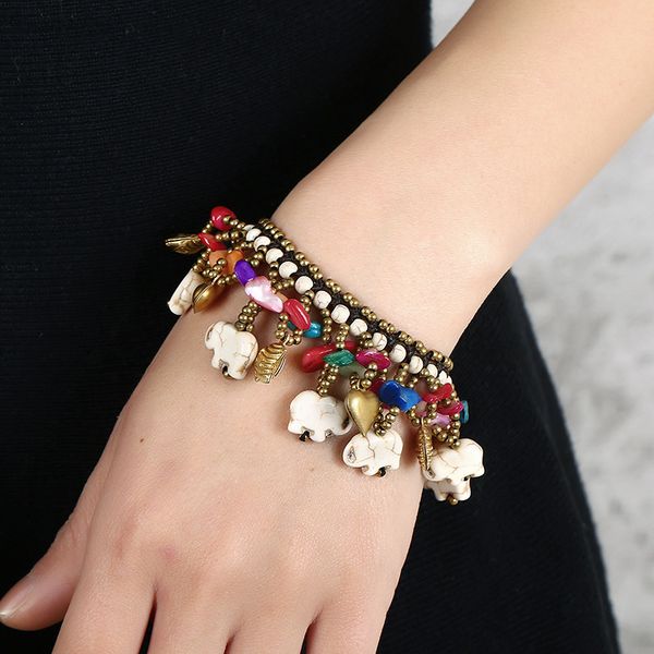 

s2321 bohemian fashion jewelry strands colorful elephant pendant beaded bracelet handmade wax thread woven beads bracelets, Black