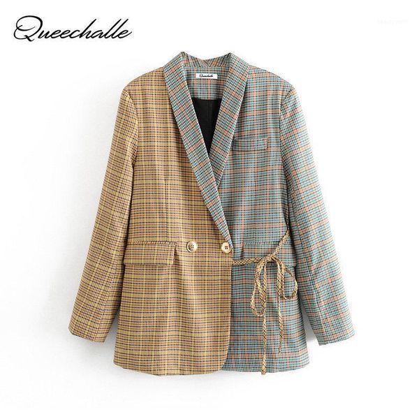 

women's suits & blazers queechalle autumn women plaid blazer double breasted notched office work business patchwork ladies jacket coat, White;black
