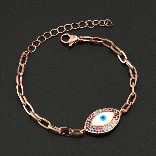 

link, chain stainless steel hip hop bracelet ladies adjustable copper cubic zirconia evil eye bracelets jewelry gift, Black