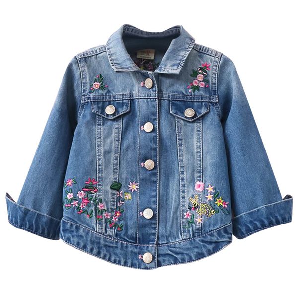 

spring and autumn new girls denim jacket soft sand wash embroidery baby flower jacket children's jacket children's clothing, Blue;gray