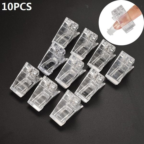 

false nails 10pcs nail tips clips transparent quick building mold for finger extension uv gel builder manicure tools, Red;gold