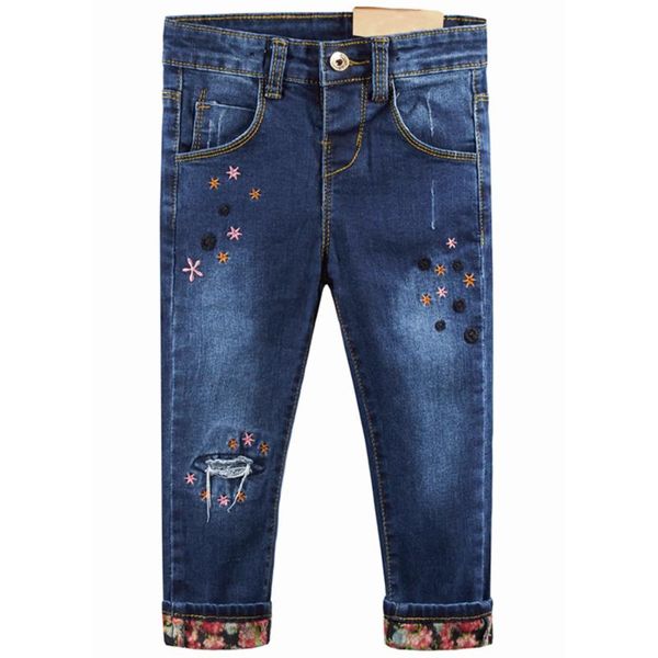 Jeans chumhey 2-10 meninas mola de algodão stretchy calças de denim macio crianças calças de crianças bordado flores tithter roupas roupas