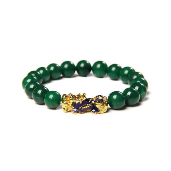 

charm bracelets stone beads bracelet men women chinese feng shui pi xiu obsidian wristband gold wealth jewelry accessories gift, Golden;silver