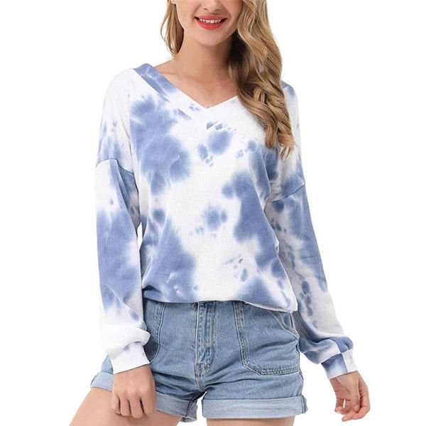 

fashion womens long sleeve sweatshirts women patchwork print tie-dye v neck shirts casual elegant pullover harajuku hoodie women's hoo, Black