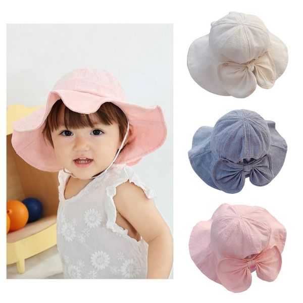 

outdoor baby bucket hat infant girls fisherman sun wide brimmed bonnet bow cap 54df caps & hats, Yellow
