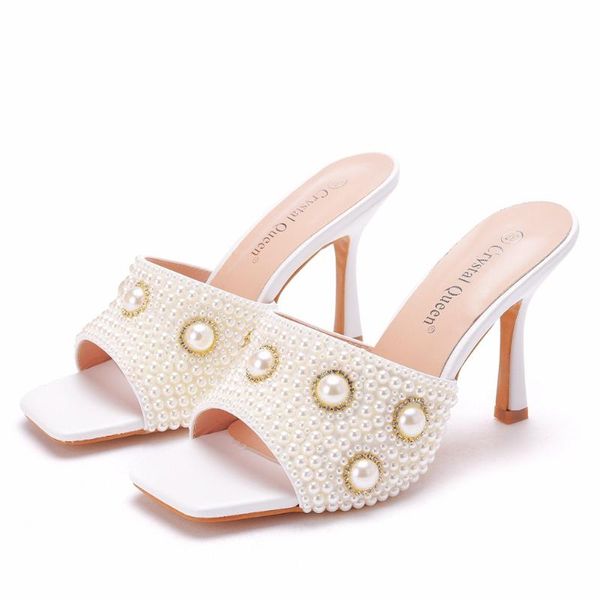 

9cm square toe high-heel sandals and slippers wineglass with temperament chain fish mouth shallow dress shoes, Black