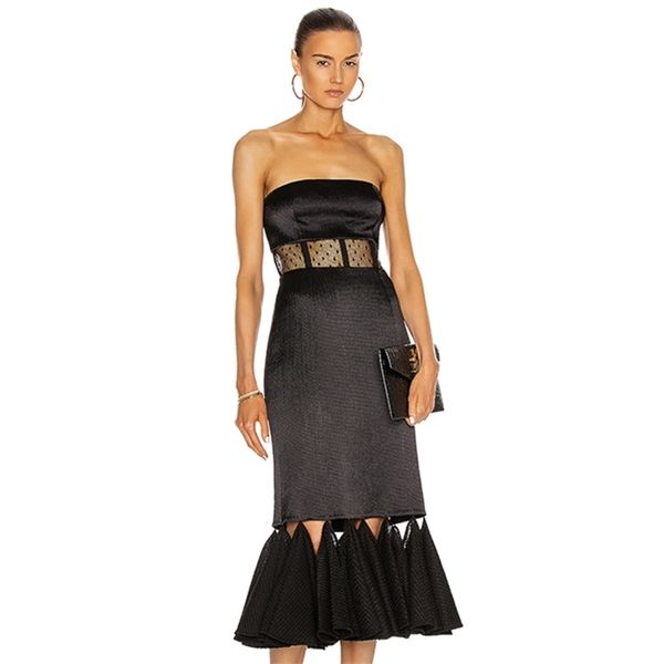 

summer strapless mermaid midi bandage dress for women sleeveless black lace club evening runway party 210507, Black;gray