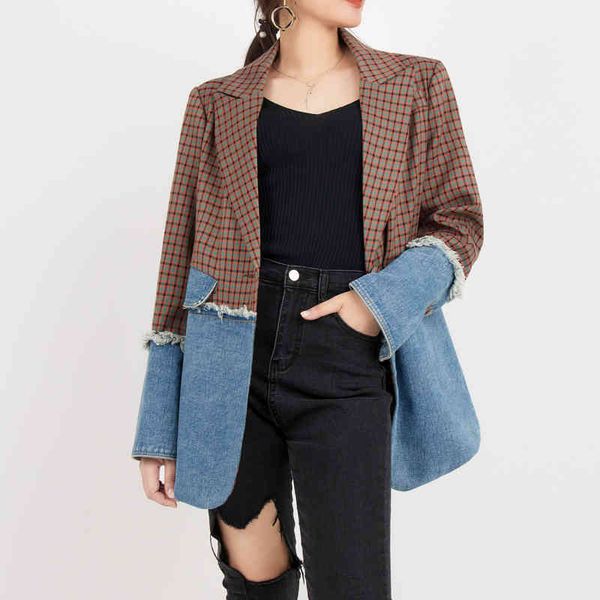

women's jackets denim stitching jacket autumn trendy loose korean style fashion women's design sense ebq3, Black;brown