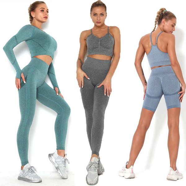 

yoga outfit women set fitness shirt sports shorts seamless gym clothing long sleeve crop workout leggings high waist pants running