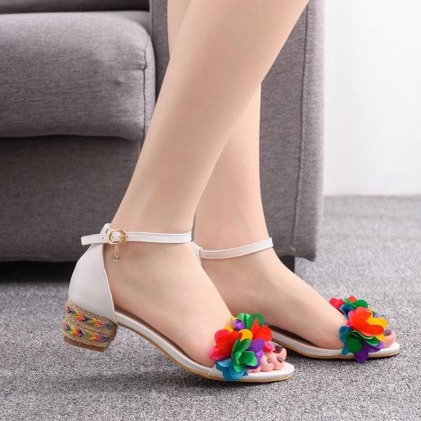 

sandals woman summer fashion square 4cm high heels ankle strap ladies casual party wedding shoes, Black