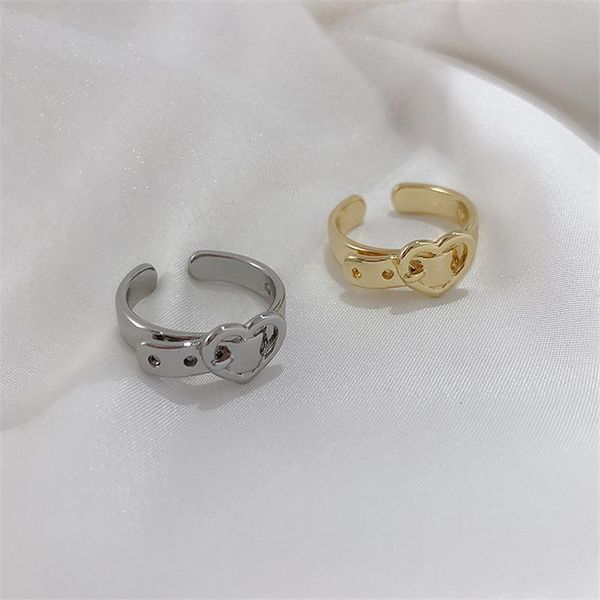 

cluster rings korean geometric niche design feeling heart-shaped belt buckle ring web celebrity fashion woman's simple, Golden;silver