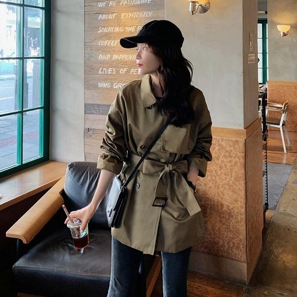 

women's trench coats spot goods back 3 buttons little, Tan;black