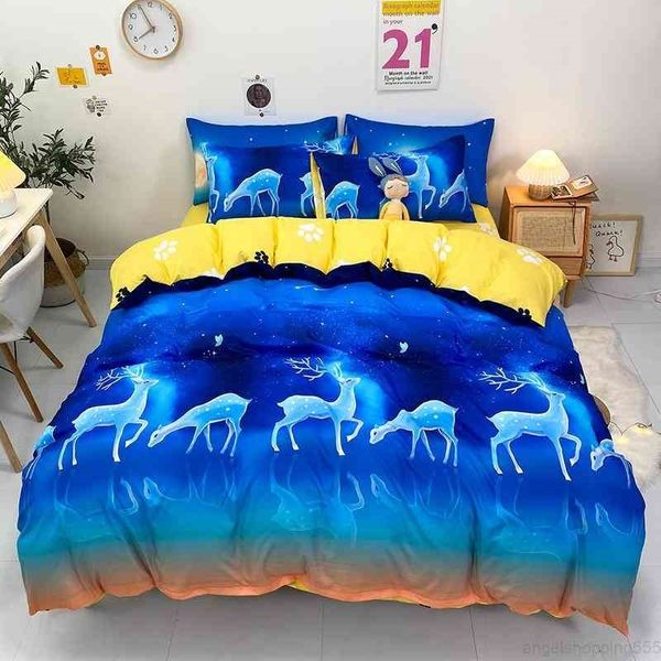 

deer print blue duvet set twin full  animals bedding lightweight microfiber comforter cover bed sheet 2 pillow shams