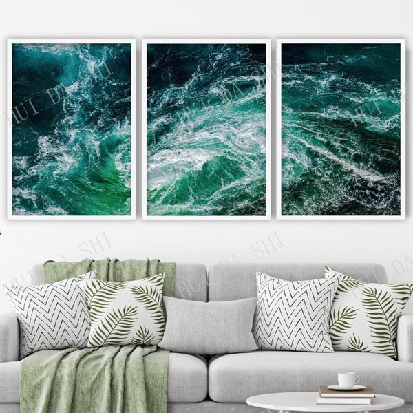 

paintings abstract set of 3 prints blue green ocean wall art print picture contemporary gallery poster decor gift