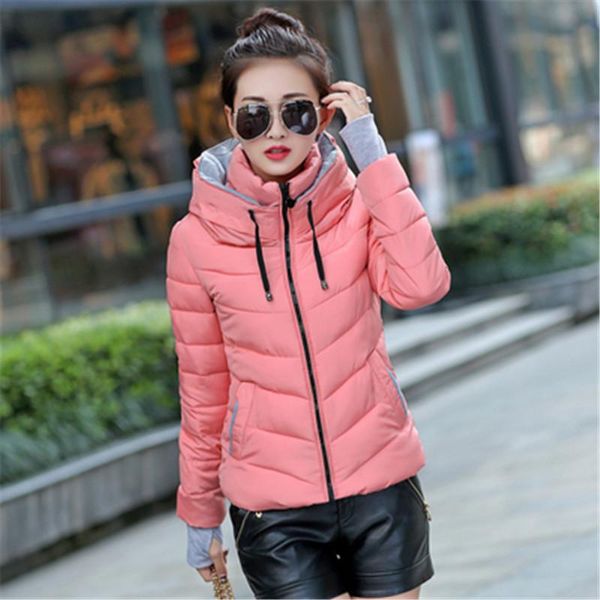 

women's trench coats 2021 fashion women winter jacket short cotton padded female outerwear autumn solid color parka stand collar warm c, Tan;black