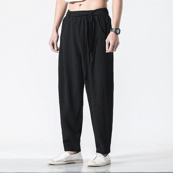 

fashion pants men 2021 spring mens harajuku solid color joggers male streetwear chinese style harem large size 5xl men's, Black
