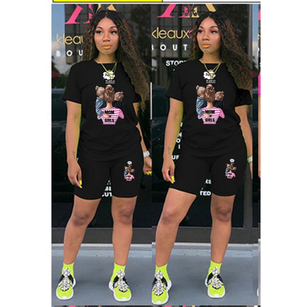 

propcm women yoga two piece sets jogger suits tracksuits super mama print t-shirt shorts solid color casual summer clothing crew neck, Gray