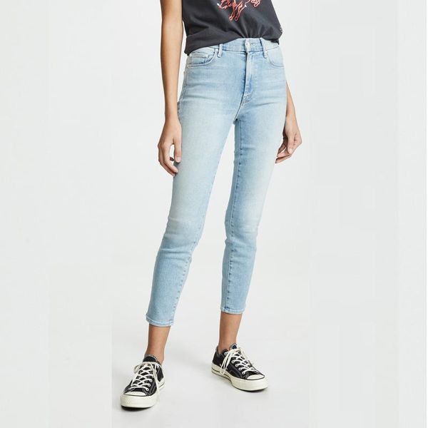 

women's jeans women light blue mid-waist elasticity slim pants