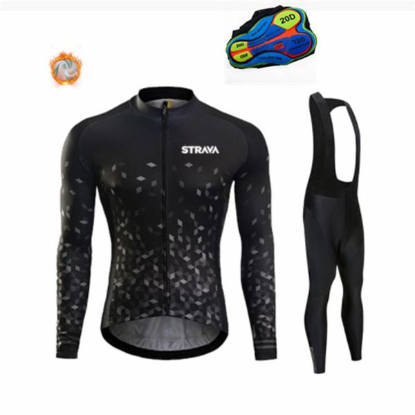 

racing sets 2021 pro strava winter thermal fleece cycling jersey set bicycle clothing mtb bike for men, Black;blue