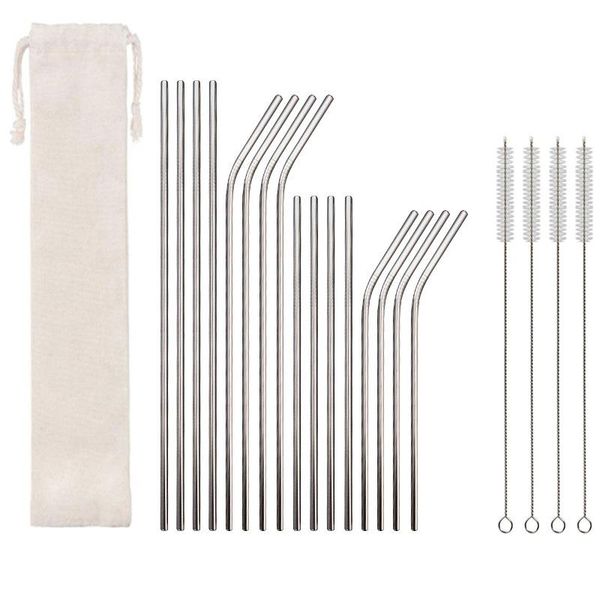 

stainless steel straw reusable metal drinking straws set wholesale with cleaning brush party bar accessory eco friendly