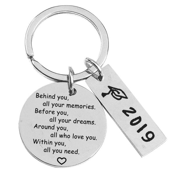 

keychains 1pc english letter behind you all your memories graduate keychain key ring gift friendship keyring, Silver