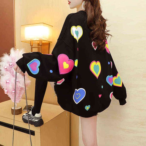 

women's hoodies & sweatshirts sweet sweater women's korean loose autumn 2021 new foreign style aging net red ins tide super fire, Black