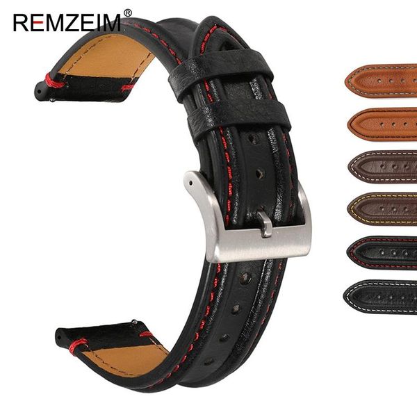 

watch bands remzeim leather accessories 20mm 22mm vintage strap sport casual 6 colors available handmade watchband, Black;brown