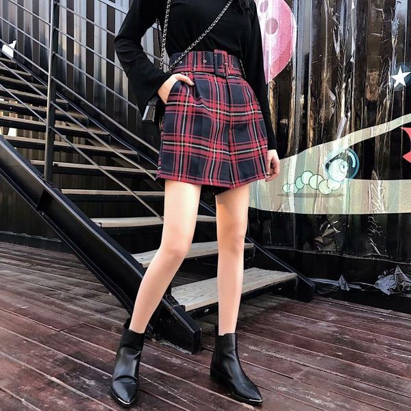 

women's shorts asds women bow tie belt plaid red checkered pockets zipper vintage casual wear chic pantalones cortos wdk5460, White;black