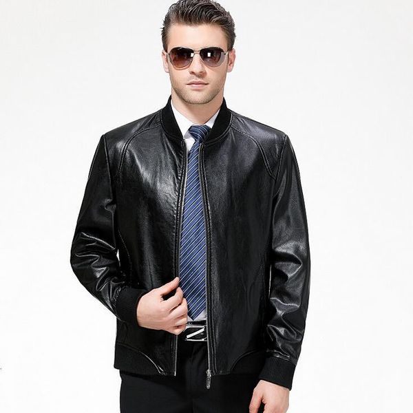 

men's fur & faux business men's stand collar casual jacket genuine jackets coats sheep skin men plus size leather clothes 5phw, Black