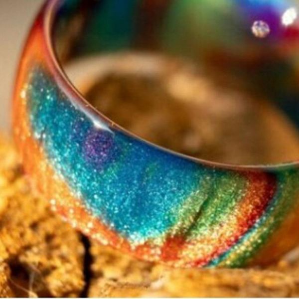 

wedding rings retro acrylic resin personality simple multicolored glitter rainbow ring, Slivery;golden