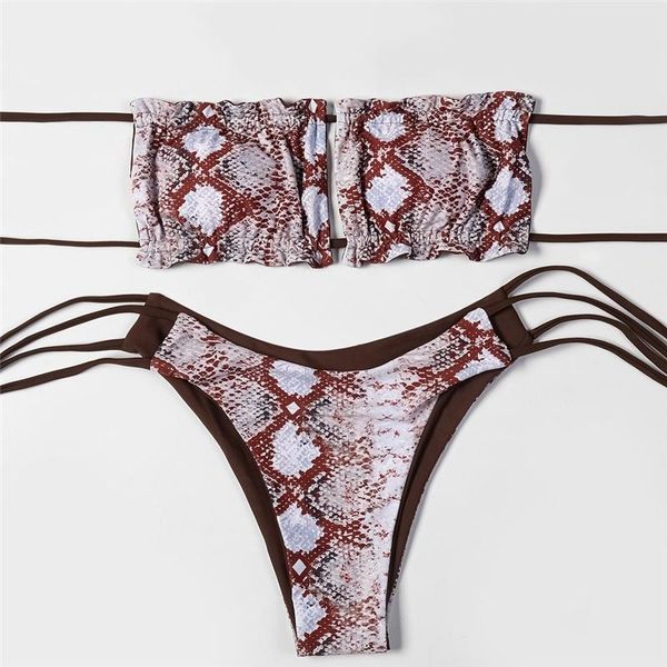 

women's swimwear snakeskin bikinis strapless bandage bikini 2021 arrival padded bra mid waist swimsuit female women, White;black