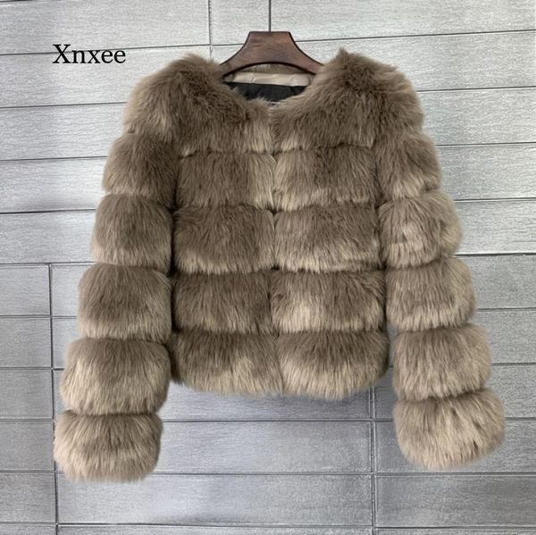 

women's fur & faux winter solid coat women thick fluffy imitation jacket long sleeve warm outerwear luxury elegant overcoat, Black