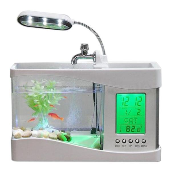 

aquariums home aquarium small fish tank usb lcd desklamp light led clock white