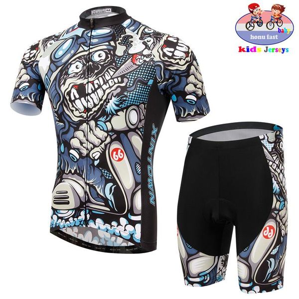 

racing sets 2021 children cycling jersey set kids bike shorts boy team bicycle summer breathable quick dry clothing suit, Black;blue