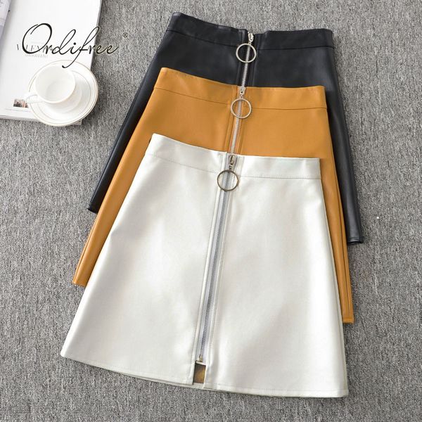 

autumn pu high waist faux leather women mini skirt 210415, Black