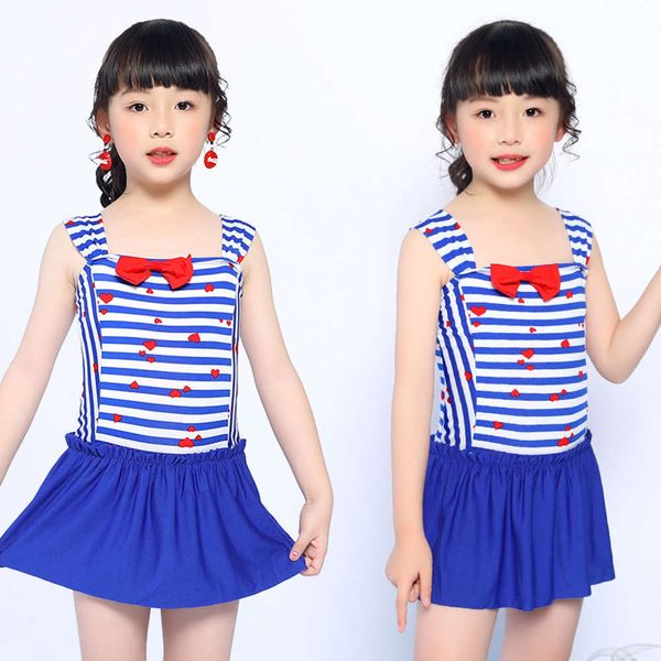

children's one piece swimsuit girl's skirt beach 1-4 year old triangle cute princess baby middle and big children's, Blue
