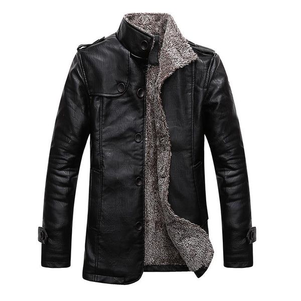 

men's fur & faux 2021 jackets jaqueta couro thickening pu leather jacket men stand collar winter coat waterproof m-4xl, Black