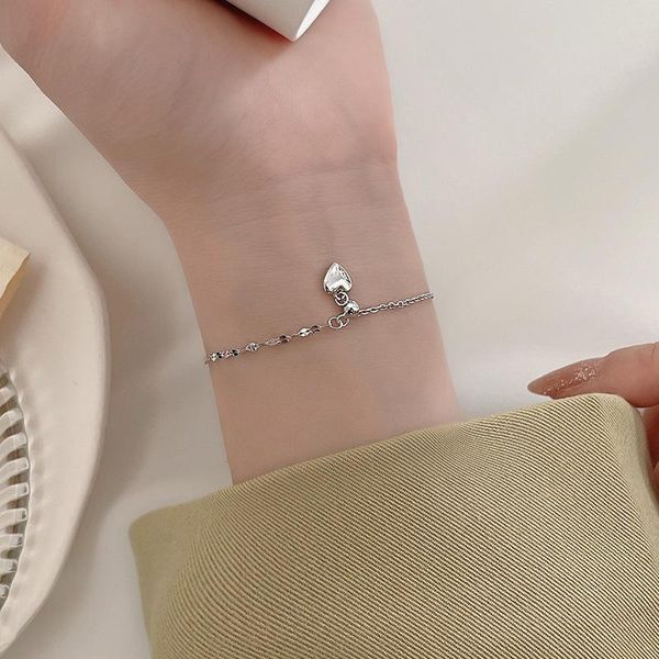 

charm bracelets fresh simple silver color heart shaped pendant round bead chain bracelet for women girl party gift fashion jewelry, Golden;silver