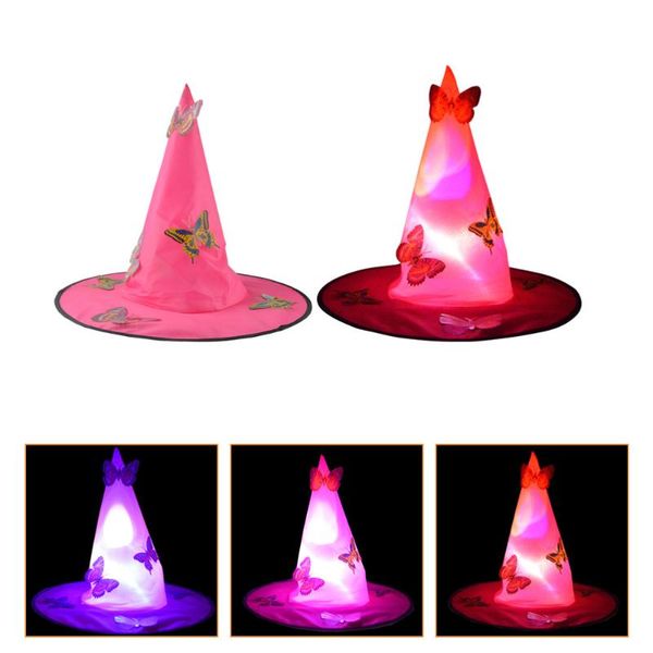 

party hats 2pcs decorative led witch luminous decors hat props (rosy)