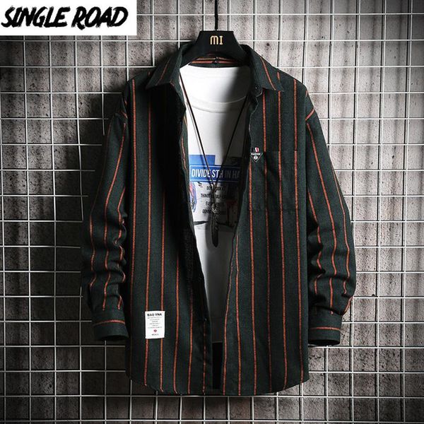 

singleroad mens dress shirt men 2021 spring striped long sleeve harajuku blouse korean clothes green shirts for men's casual, White;black