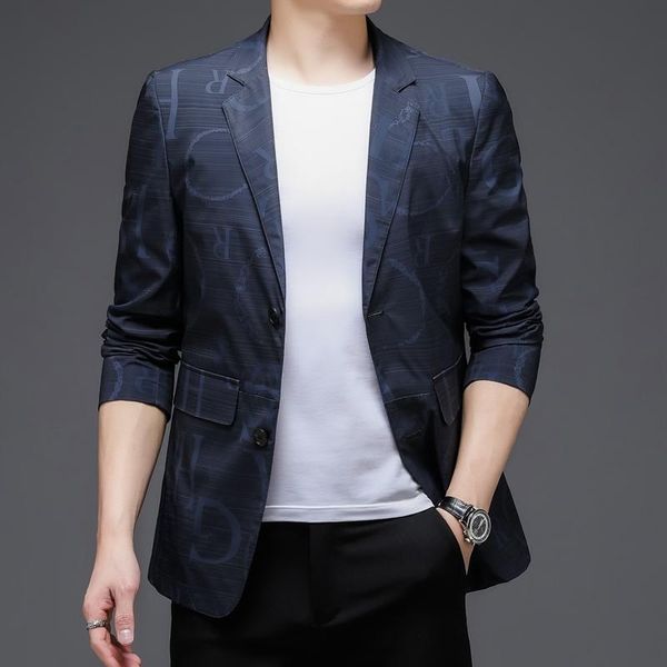 

men's suits & blazers men blazer full letter print business suit jacket autumn casual slim fit male clothers terno masculi, White;black