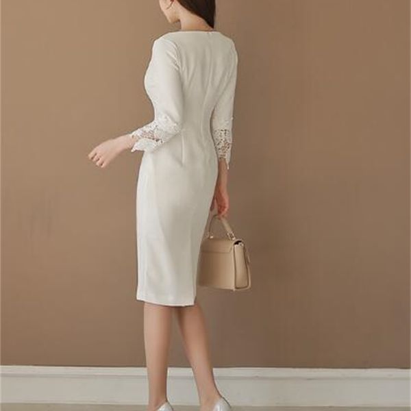

spring and autumn elegant temperament slim seven-point sleeve party, White;black