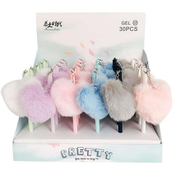 

gel pens 36 pcs/lot kawaii love hairball pendant pen cute 0.5 mm black ink signature promotional gift stationery school supplies