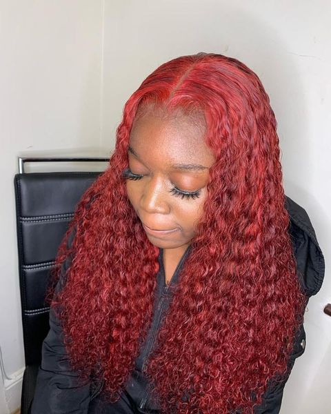 

lace wigs curly 99j color 13*6 front human hair remy brazilian 180% high density pre-plucked, Black;brown