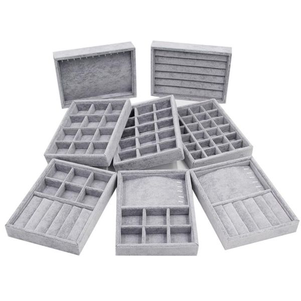 

jewelry pouches, bags arrival diy box drawer storage organizer gray soft velvet packaging display handmade storages trays, Pink;blue