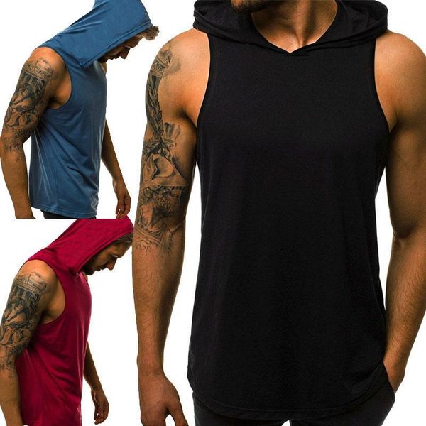 

men's vests 2021 summer sports hooded gym vest running, Black;white